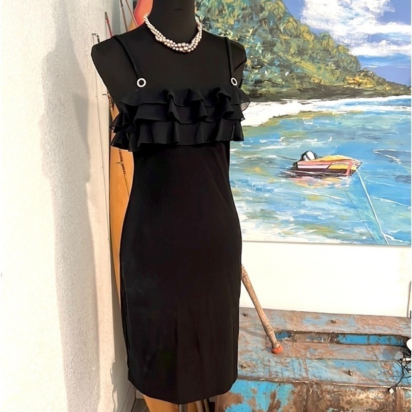 🖤VTG Joseph Ribkoff,Incredible,Vintage Little Black Dress”,Ruffled Upper,Size 4 - Picture 2 of 14